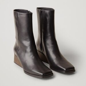 COS Square Toe Wedge Zip Up Bootie Black Size 5.5